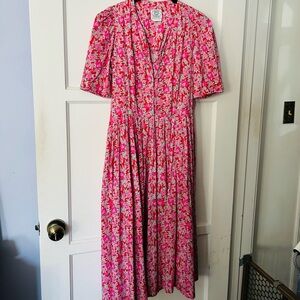 Vintage Laura Ashley Dress 1980s puff sleeve red pink floral S